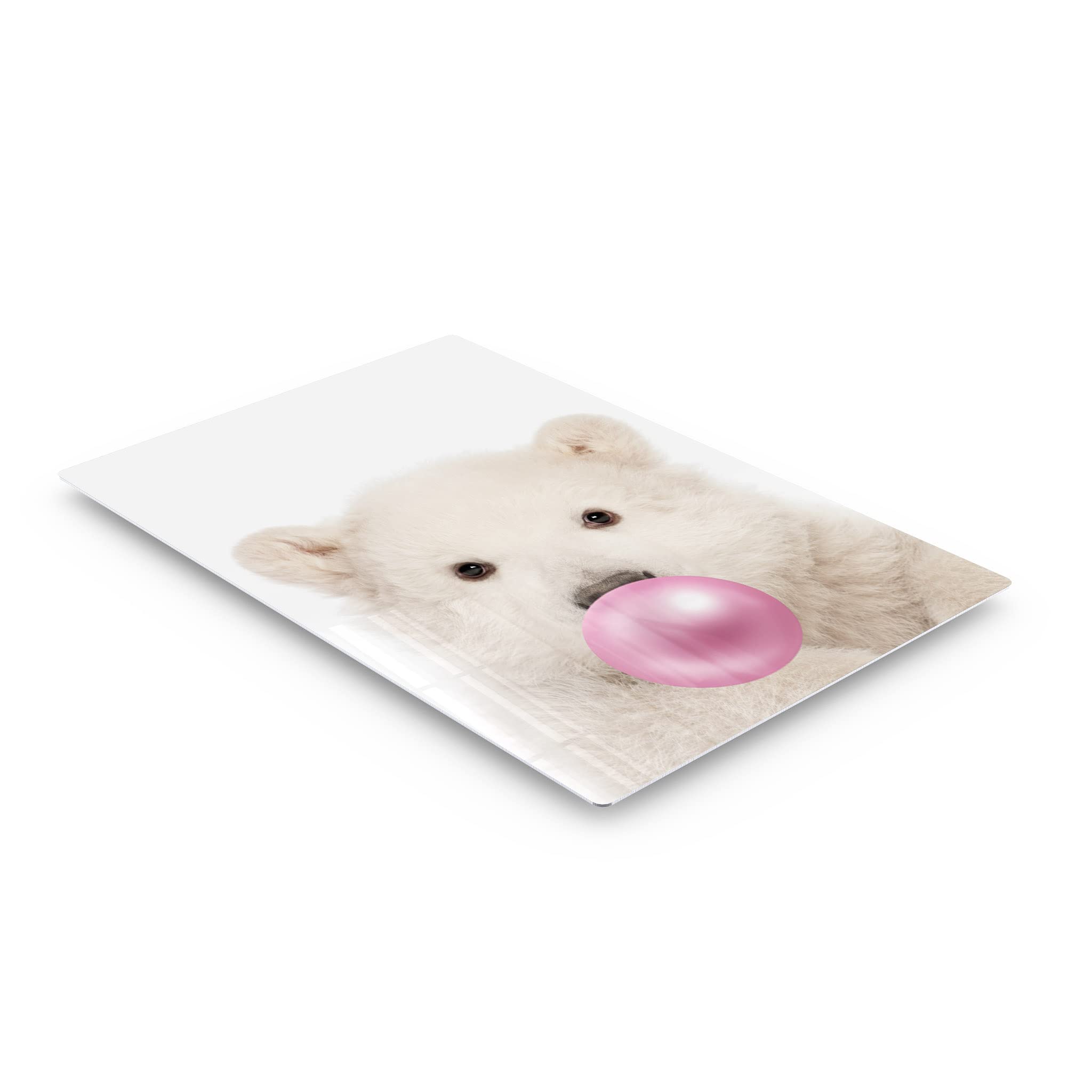 Polar Bear Chewing Pink Bubble Gum Metal Wall Art Print - 36x24 Inch Animal Pop Art Decor for Office, Living Room, Bedroom & Nursery - Unique Smile Art Design for Kids & Baby Rooms