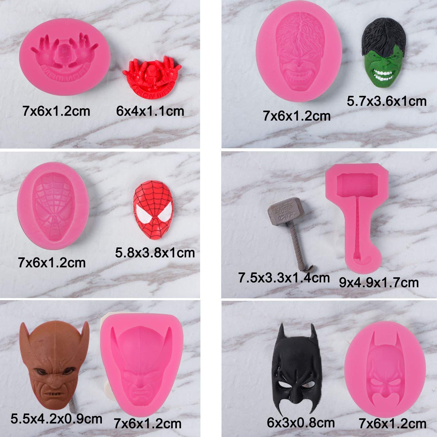 7-Piece Superhero Silicone Fondant Mold Set for Cake Decorating - Perfect for Cupcakes, Cookies, and Chocolate Making (Batman, Superman, Spiderman Designs) - Ideal for Birthday Parties, Baby Showers & DIY Baking Projects