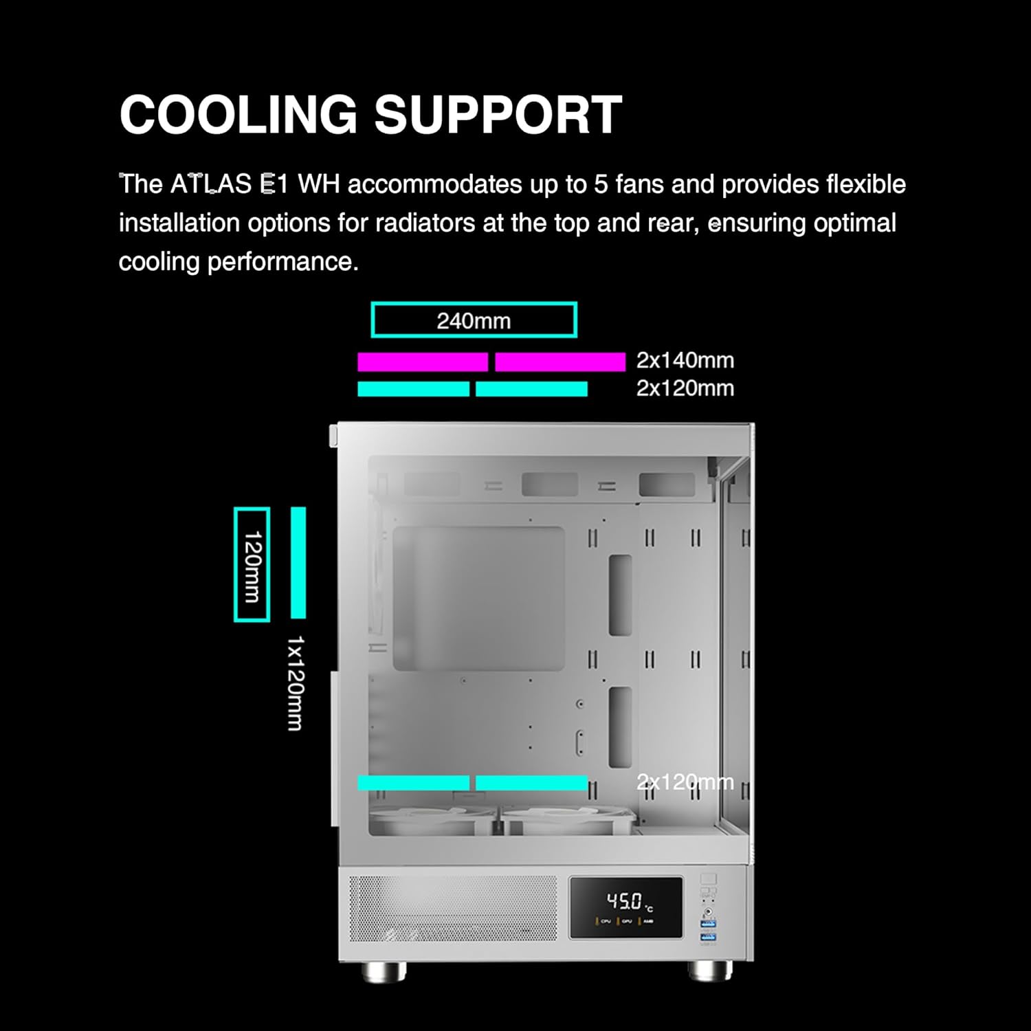 GAMDIAS GD ATLAS E1 Mid Tower ATX Gaming PC Case - White | High Airflow Design with Tempered Glass Side Panel | Perfect for Gaming Rigs & Custom Builds