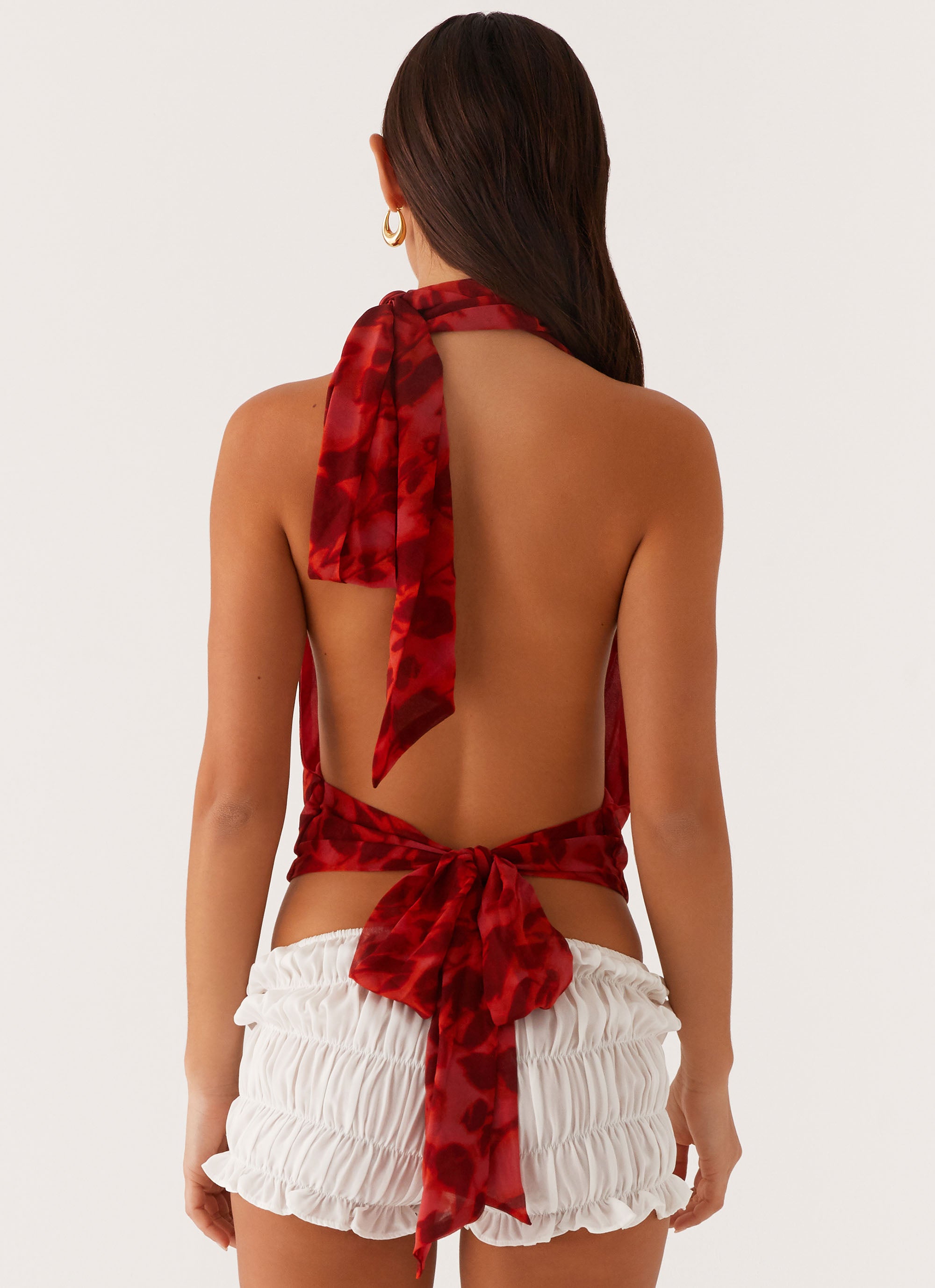Best Self Top - Deep Red Floral Print Women's Blouse for Casual Wear & Date Night Outfits