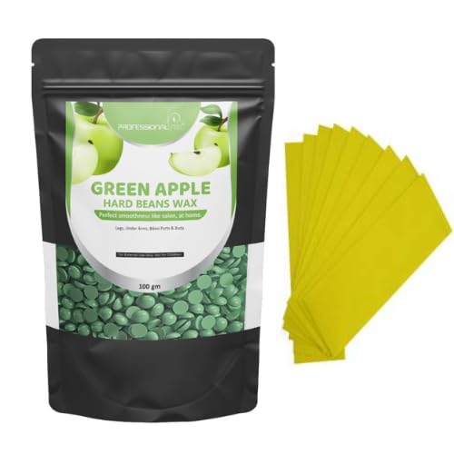 Professional Hard Wax Beans for Hair Removal - Brazilian Wax for Face, Eyebrows, Back, Chest, Bikini, Legs, Arms & Beard | Green Apple Scent (100g) | At-Home Salon Waxing & Spa Treatment