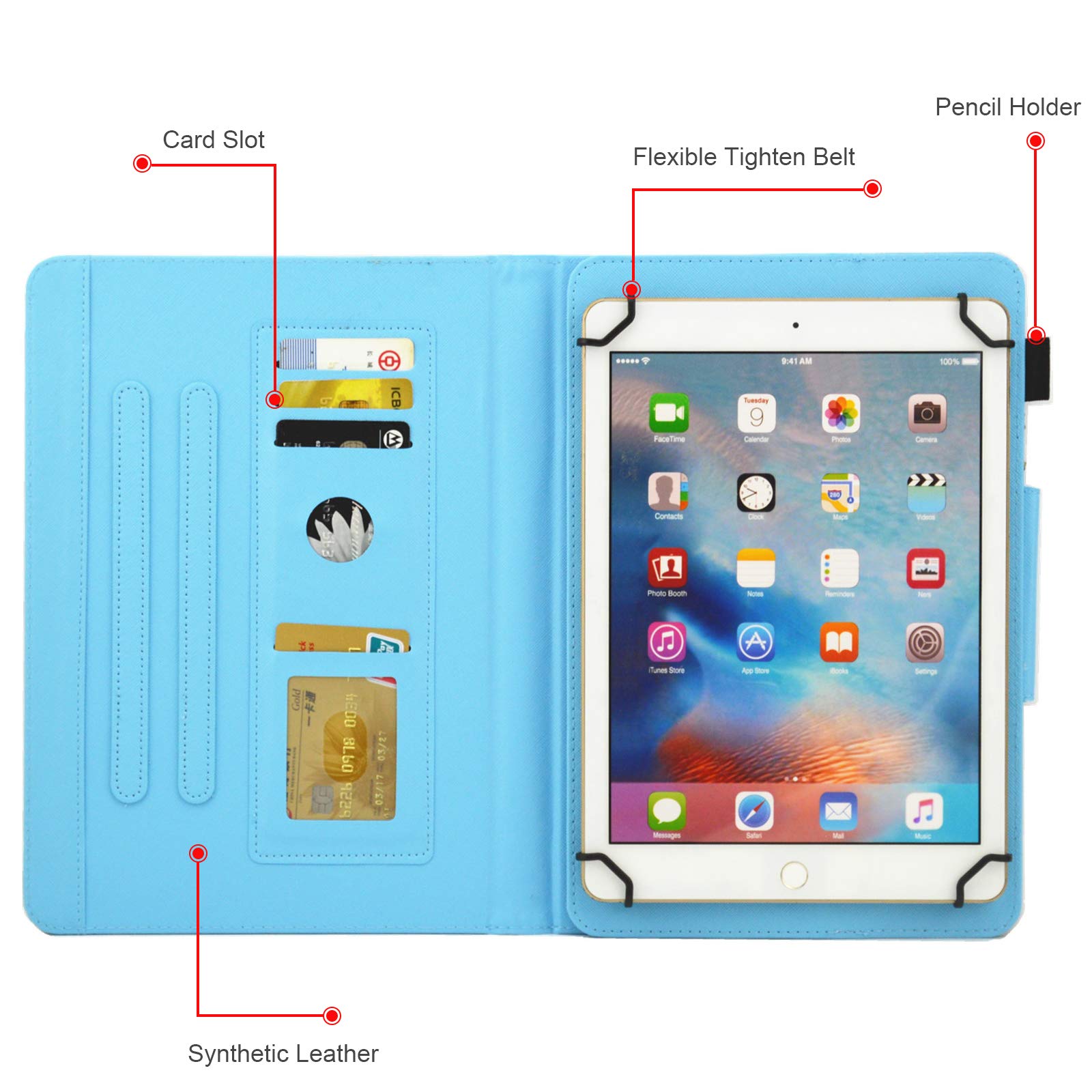 Dteck Universal PU Leather Tablet Case for 7.5-8.5 Inch Tablets - Stand Wallet Cover for iPad Mini 7.9