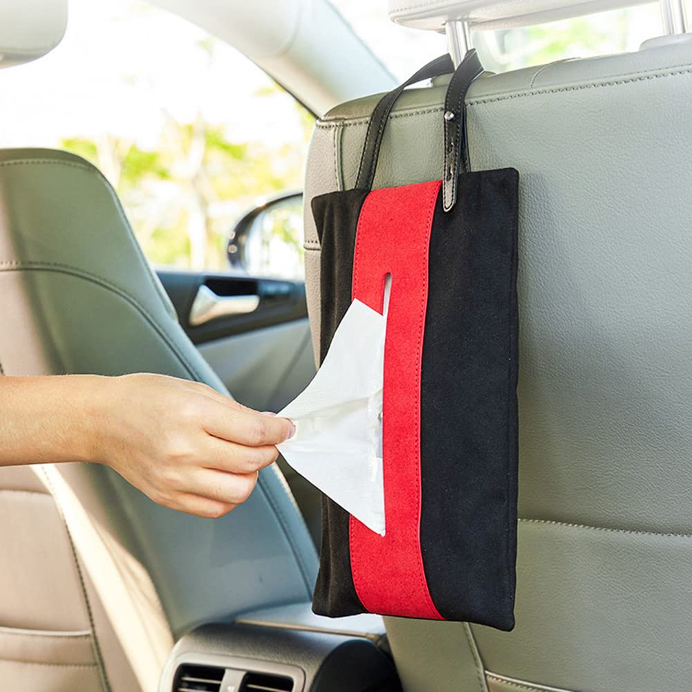 Premium Leather Hanging Tissue Box Holder - Universal Car Seat Back Organizer with Zipper Closure for Car, Office, Bedroom & Craft Room | Multi-Use Storage Solution for Tissues, Small Items & Essentials