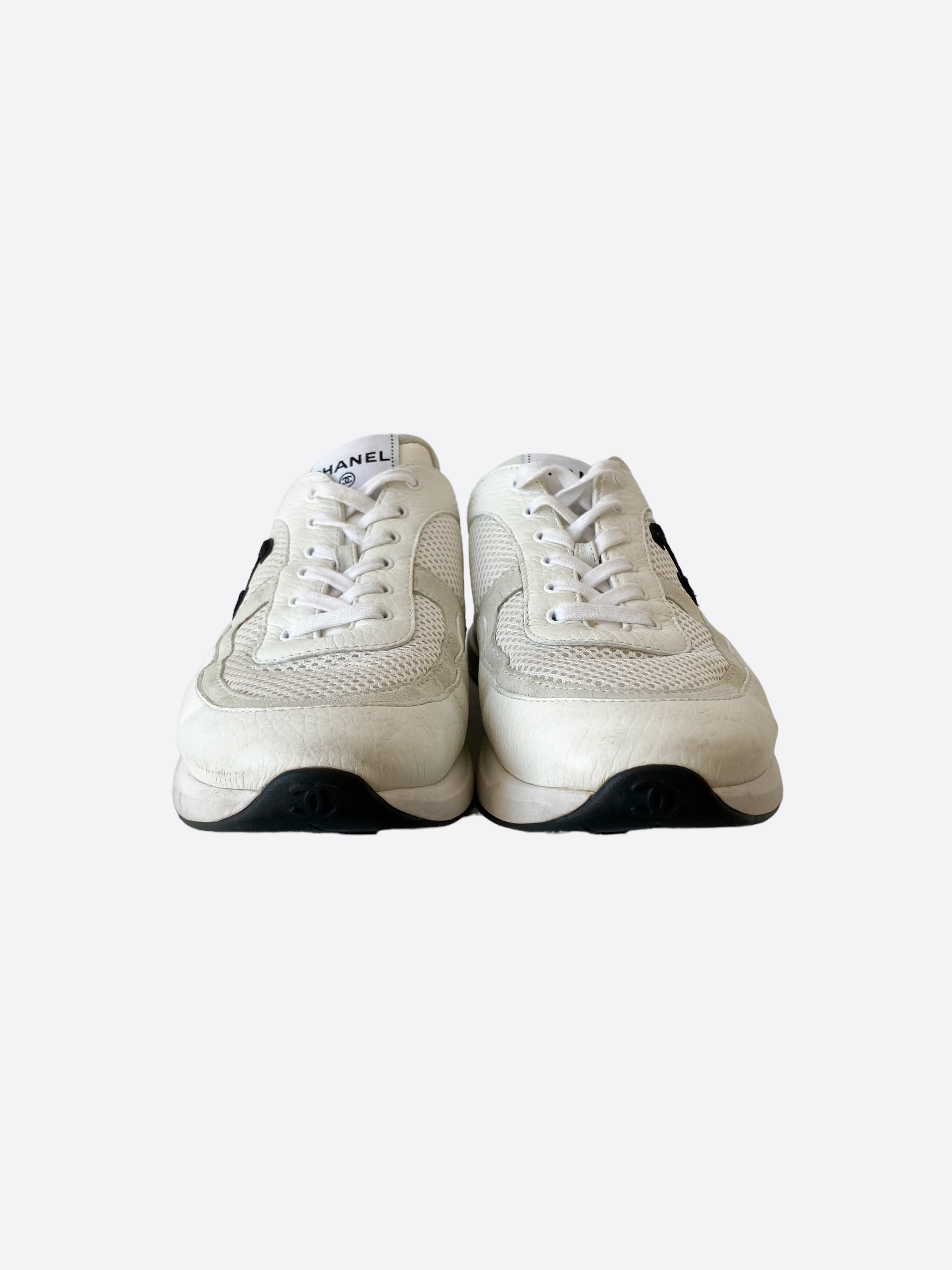 Chanel White & Black Interlock Logo Running Shoes - Women's Luxury Sneakers for Casual Wear & Street Style Fashion