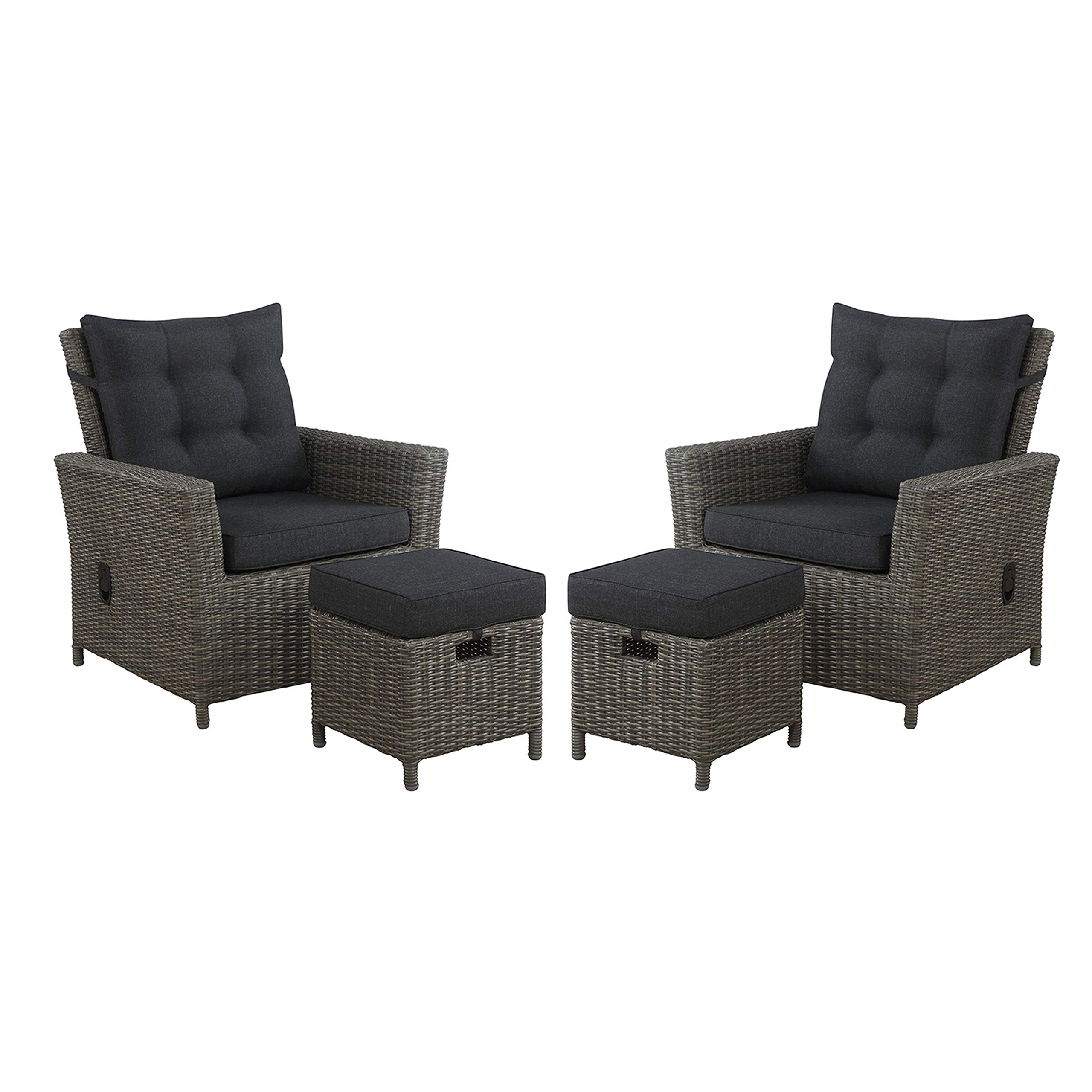 All-Weather Wicker 4-Piece Outdoor Patio Set with 2 Reclining Chairs & Ottomans - Grey - Perfect for Backyard, Poolside & Garden Relaxation