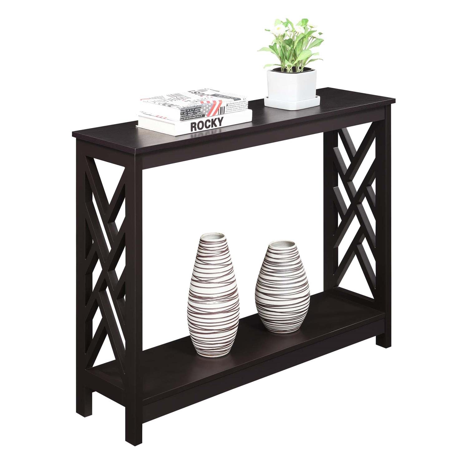 Convenience Concepts Titan Console Table with Shelf - Espresso Finish Entryway Sofa Table for Living Room, Hallway & Bedroom Decor