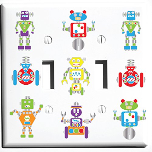 Robot-Themed Double Toggle Light Switch Plate & Outlet Covers - Fun Nursery Decor for Kids Rooms, Playrooms & Robot-Themed Bedrooms - Perfect for Children's Wall Decor & Home Automation Projects
