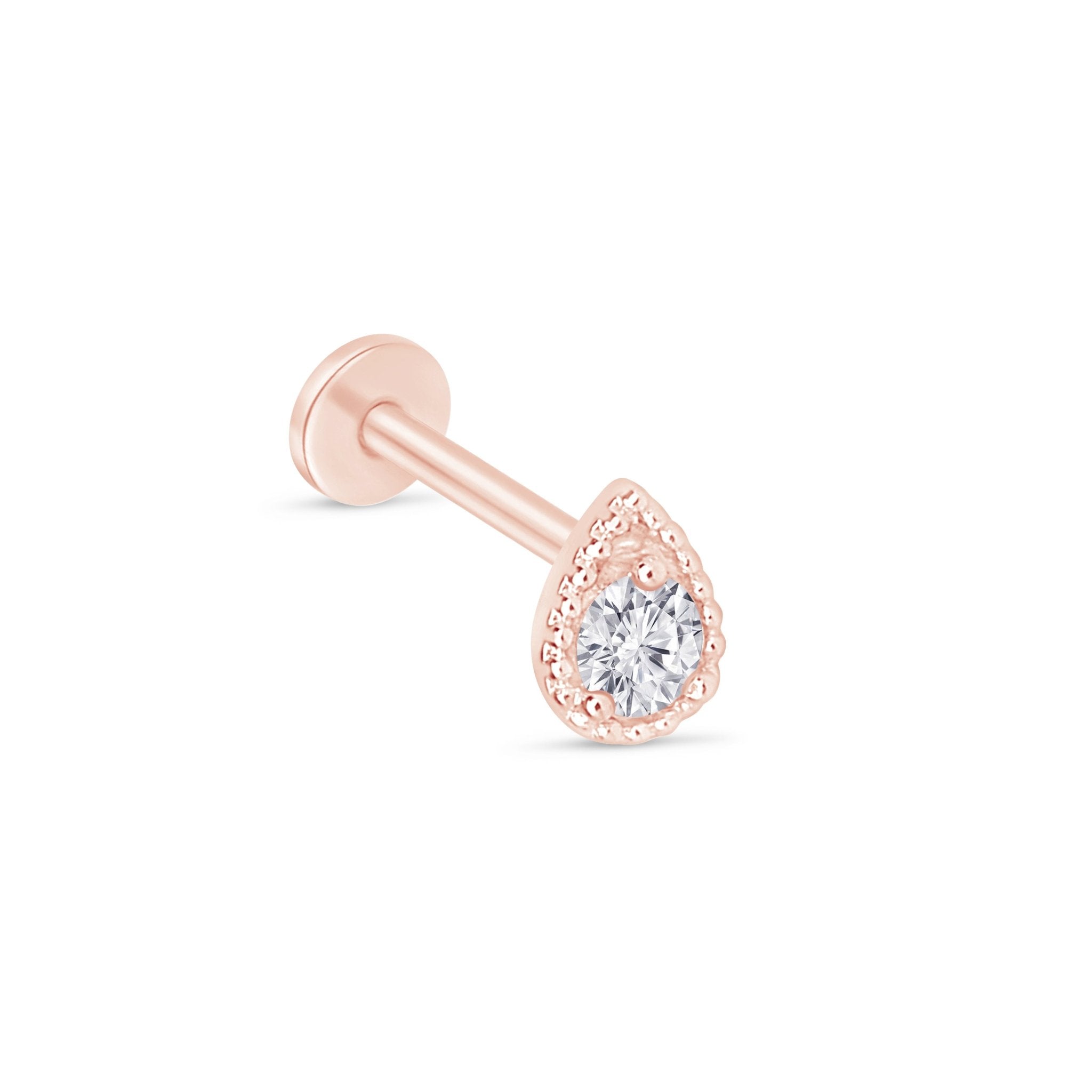 14k Rose Gold Diamond Drop Flat Back Stud Earrings - Elegant & Dainty Jewelry for Women - Perfect for Everyday Wear, Parties & Special Occasions