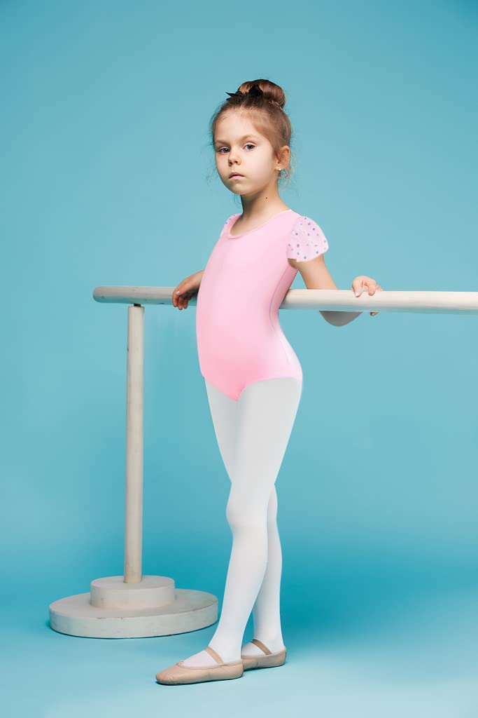 MOLLDAN Girls Ballet Leotard with Criss Cross Back - Short Sleeve Dance Leotards for Ballet, Jazz, Gymnastics & Performance - Comfortable Stretch Fabric for Kids Dance Class & Recital