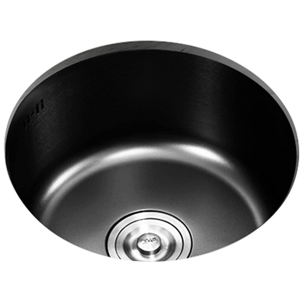 Black Round 304 Stainless Steel Kitchen Sink - Drop-In/Undermount for Bar Counter & Vegetable Washing (28×17cm)