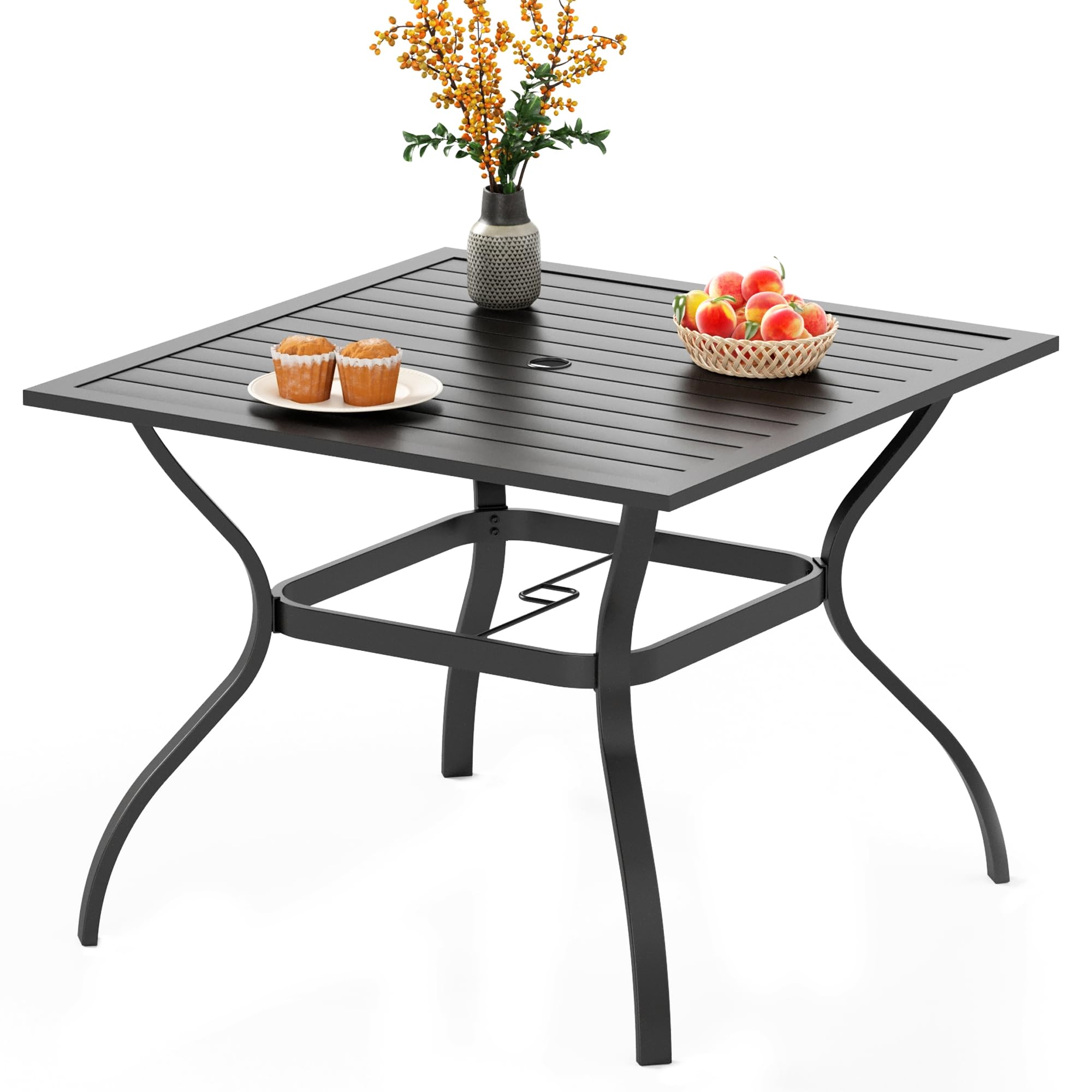 PHI VILLA 37 Inch Square Outdoor Dining Table - Metal Steel Slat Patio Table with 1.57