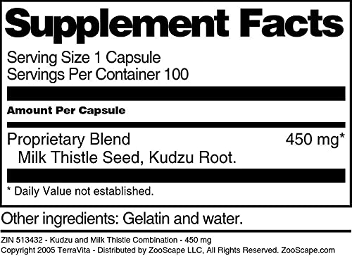 Kudzu and Milk Thistle Supplement - 450mg per Serving, 100 Capsules | Natural Liver Support & Detox | Herbal Wellness for Daily Health & Cleansing | Perfect for Post-Workout Recovery & Stress Relief