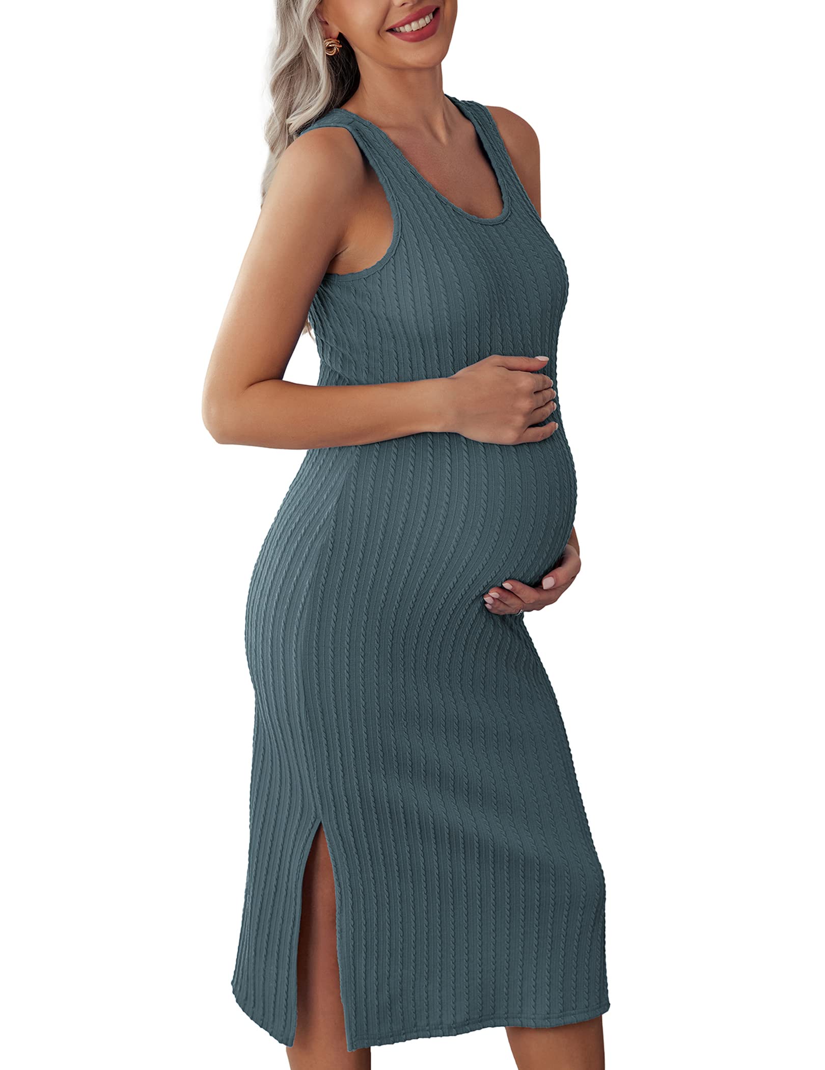 Ekouaer Women's Maternity Dress - Rib Knit Sleeveless Tank Bodycon Dress with Side Slit for Pregnancy, Sizes S-XXL | Perfect for Maternity Photos, Baby Showers & Everyday Comfort