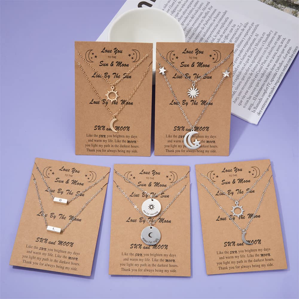 2 PCS Dainty Stacking Choker Necklace Set - Sun, Moon & Star Adjustable Thin Chain Pendant Necklace for Women & Men - Friendship, Couple & Sister Jewelry - Perfect for Christmas, Valentine's Day Gifts & Everyday Wear (18