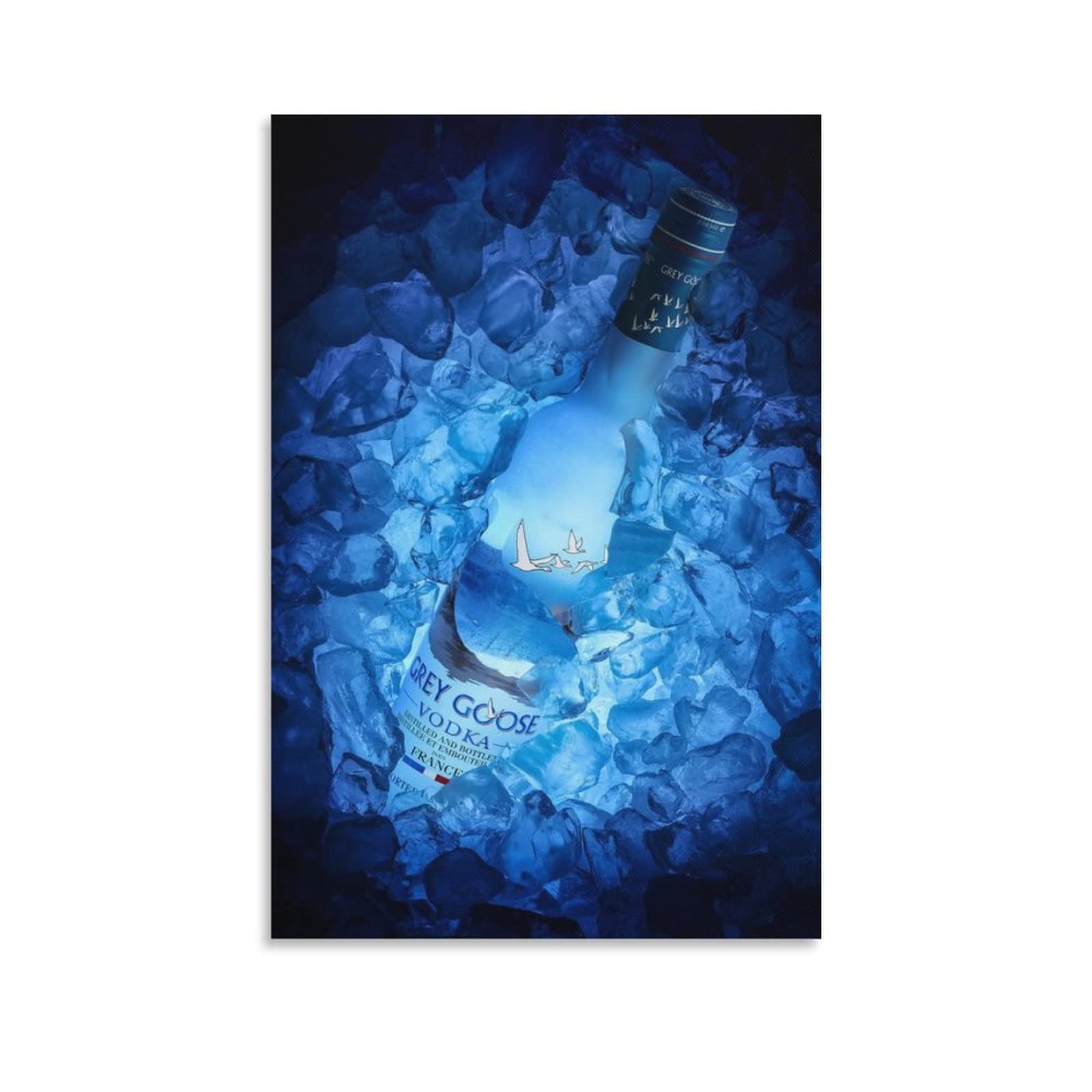 Grey Goose Cocktail on Rocks Art Poster - Watercolor Painting Canvas Print for Living Room Wall Decor (20x30cm/8x12in) - Perfect for Home Bar, Dining Room & Office Decoration