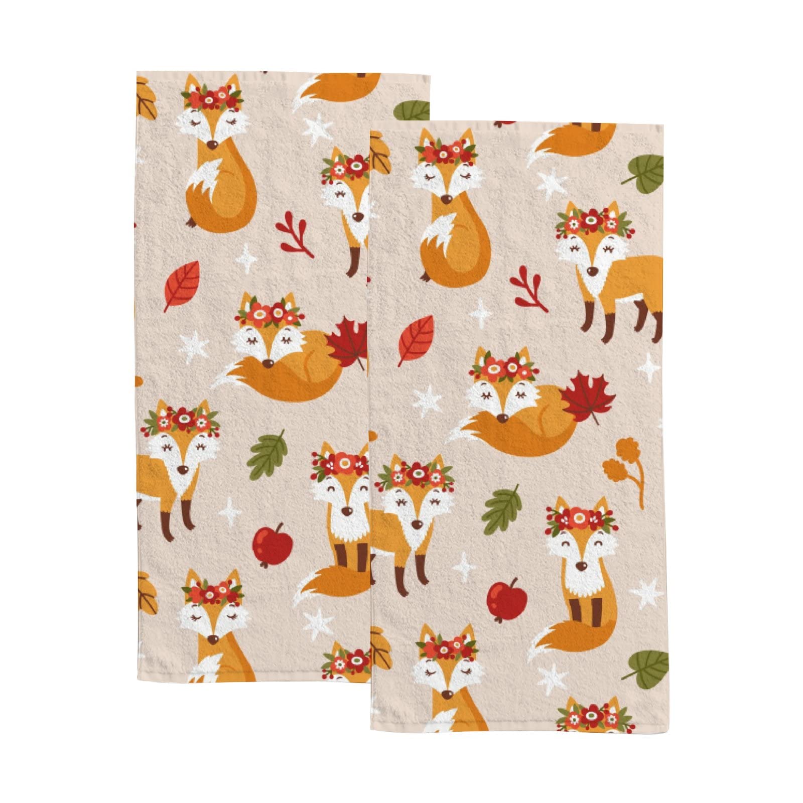 Soft Quick-Dry Fox Print Bath & Kitchen Towels 2-Pack - Super Absorbent Face & Hand Towels for Bathroom, Kitchen, and Autumn Home Decor