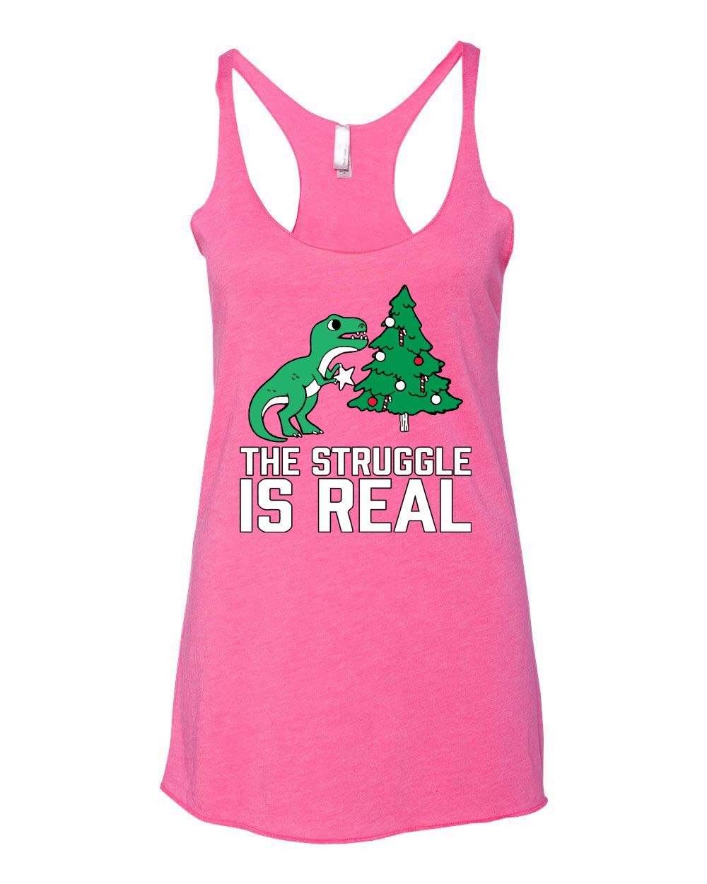 Christmas Trex The Struggle is Real Funny Dinosaur Tri-Blend Racerback Tank Top - Perfect for Holiday Parties & Gifts