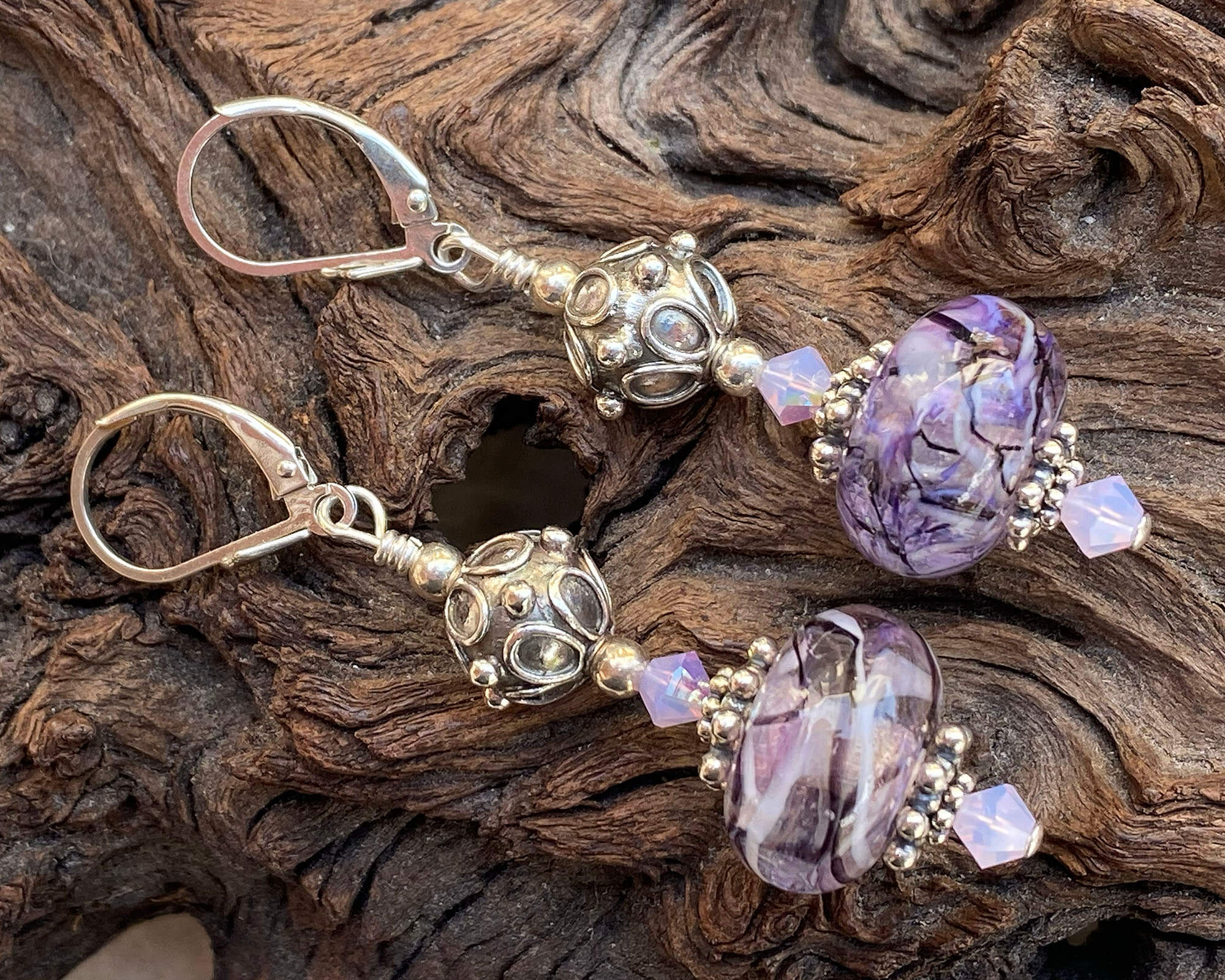 Handmade Purple Swirl Bali Lampwork Glass Earrings - Boho Chic Dangle Earrings for Women, Perfect for Festivals, Weddings & Everyday Wear