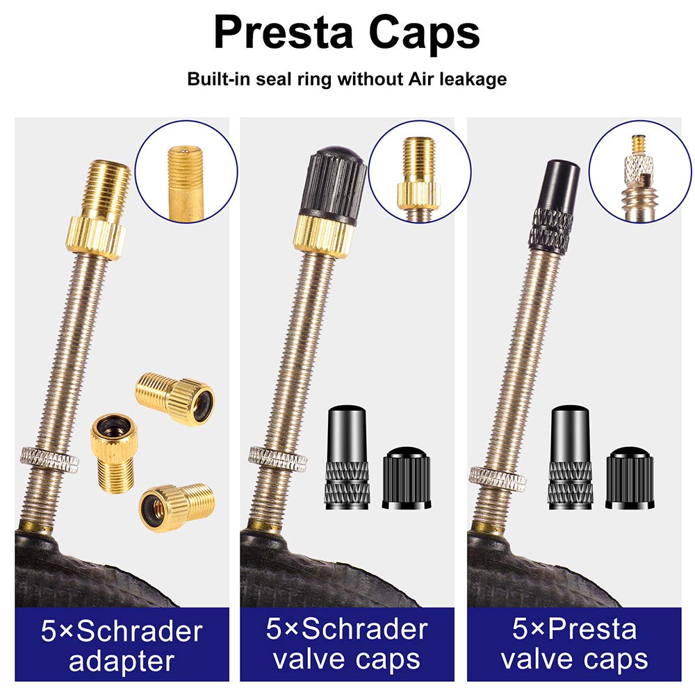 15-Piece Bike Presta to Schrader Valve Adapter Kit - Durable Copper Tire Valve Converter with Caps - Compatible with Mountain Bikes, Road Bikes, Cars & Bike Pumps - Essential Cycling Accessories for Tire Inflation & Maintenance
