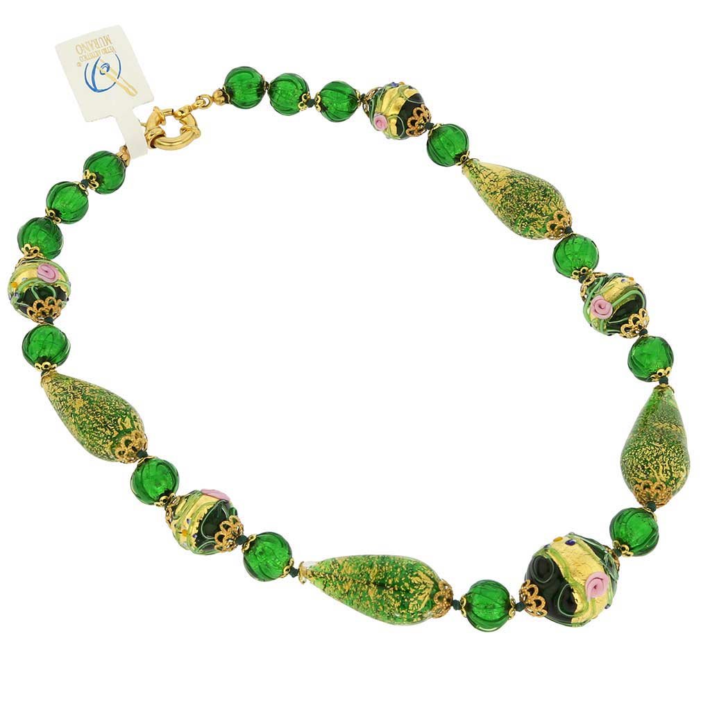 Authentic Murano Glass Necklace from Venice - Emerald Green Venetian Carnival Jewelry | Perfect for Gifts, Weddings & Special Occasions