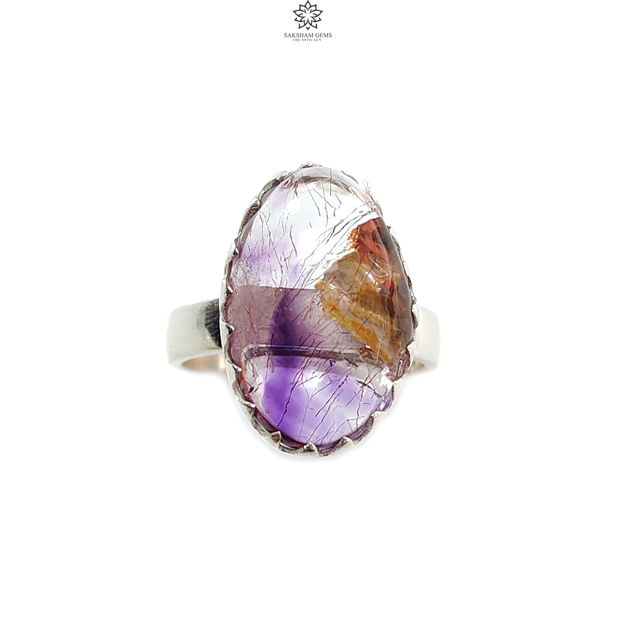 Natural Untreated Super Seven Amethyst 925 Sterling Silver Adjustable Ring - 5.62gms Fancy Bezel Set Jewelry for Women, Gift for Her, Spiritual Healing & Everyday Wear