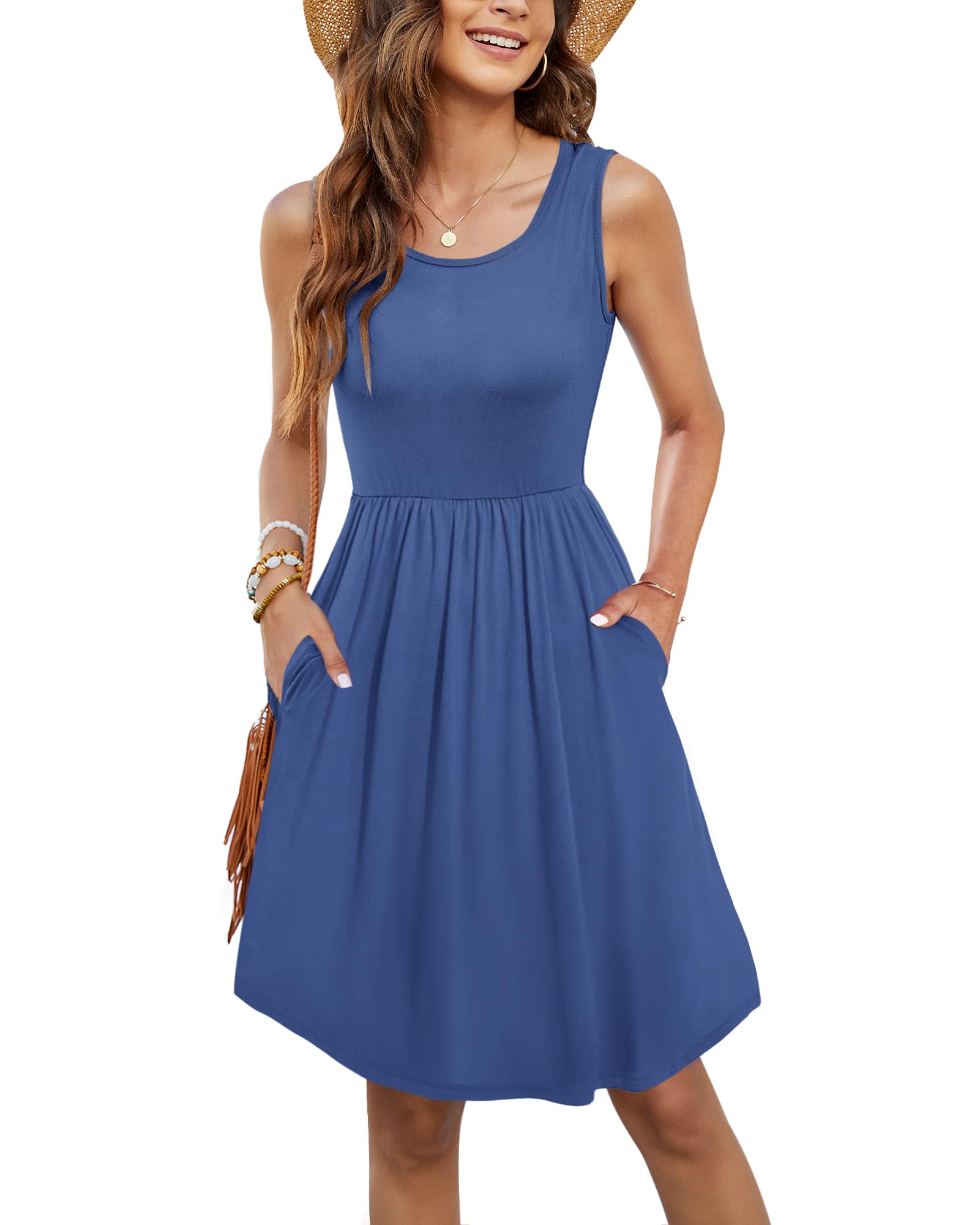 MOLERANI Women's Sleeveless Casual Loose Fit Short Dress with Pockets - Perfect for Summer Outings, Beach Wear and Everyday Comfort