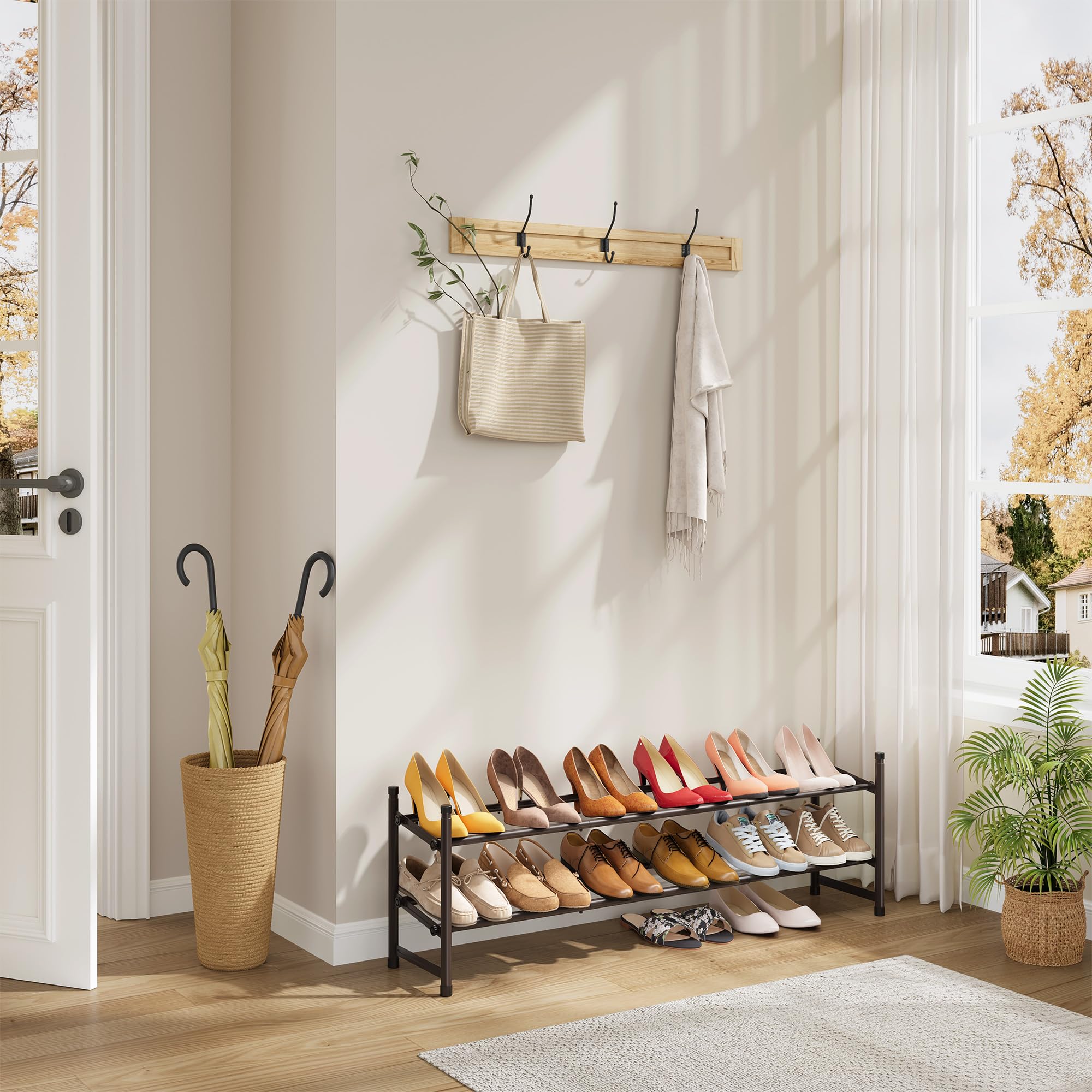 Tajsoon 2 Tier Expandable Shoe Rack Organizer - Adjustable & Stackable Metal Shoe Shelf (28