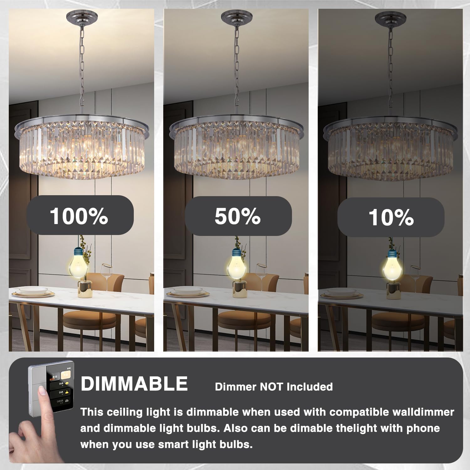 Modern Crystal Chandelier - 3-Tier Chrome Pendant Ceiling Light Fixture (20
