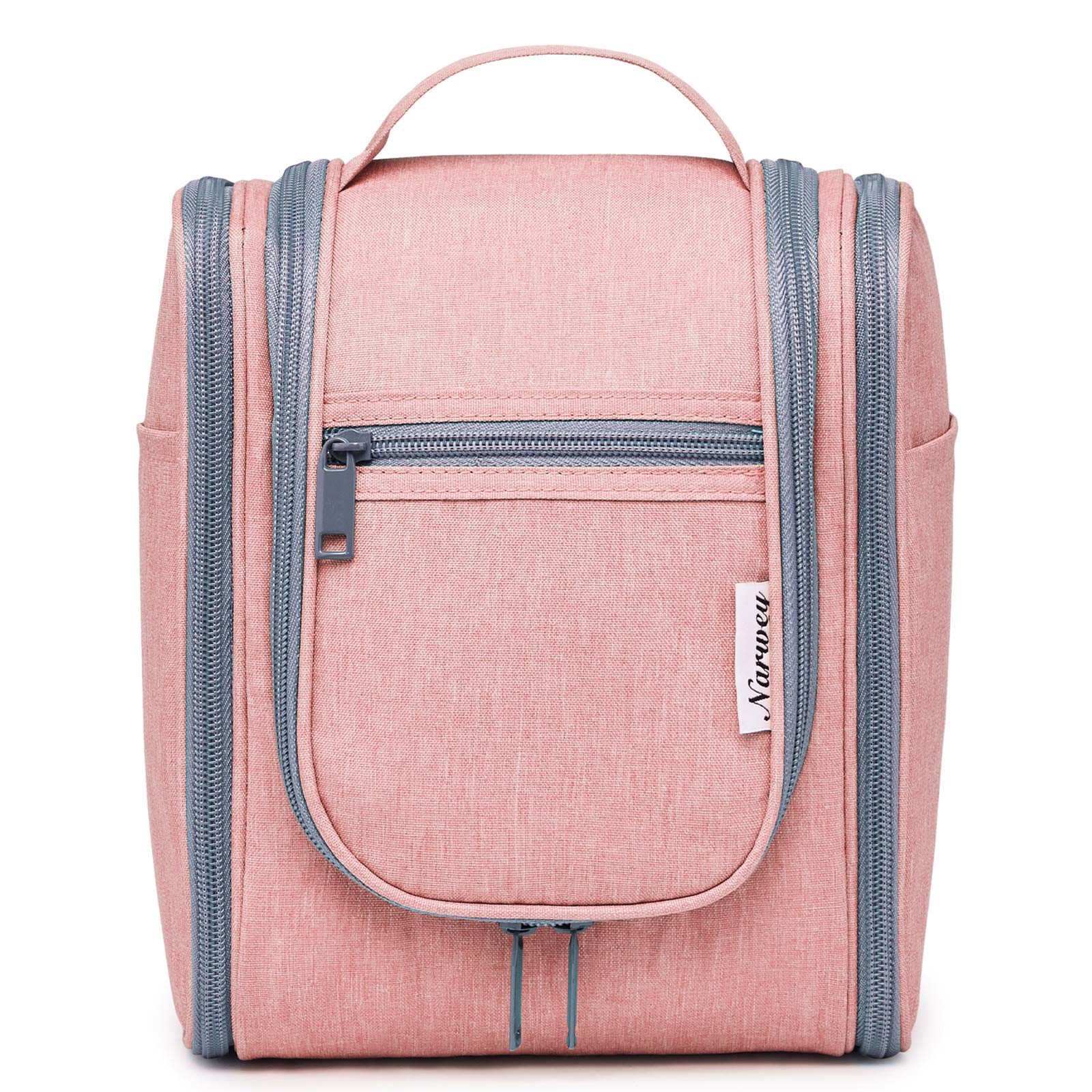 Narwey Small Hanging Toiletry Bag for Women - Travel Makeup Organizer with Multiple Pockets - Perfect for Cosmetics, Toiletries & Travel Essentials (Medium, Pink) - Ideal for Airplane, Camping & Gym Use