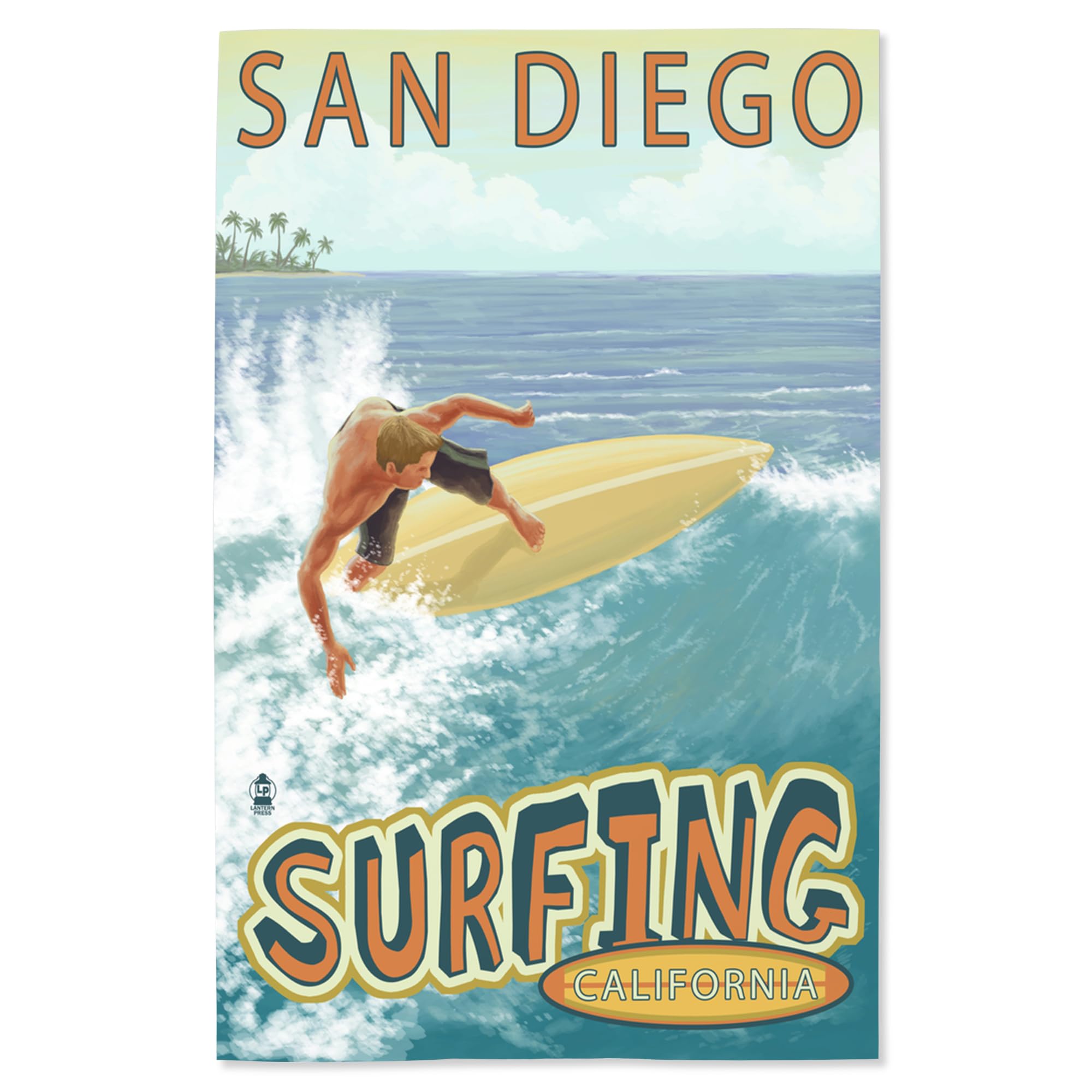 Lantern Press 16x24 Inch Giclee Art Print - San Diego California Coastal Surfing Tropical Wall Decor | Perfect for Beach House, Living Room & Office Decor