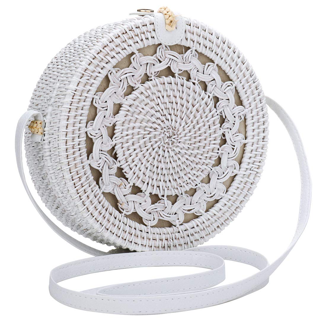 Hurber Women's Round Woven Shoulder Bag - Handmade Rattan Crossbody Purse for Beach, Travel & Boho Fashion Accessories