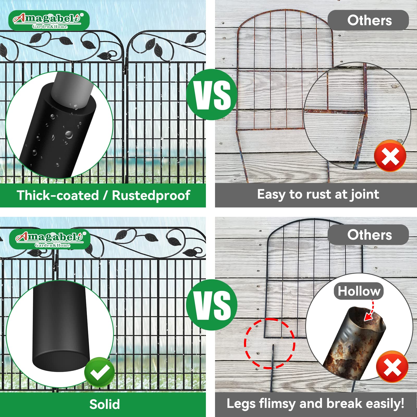 **AMAGABELI GARDEN & HOME 4-Pack 44-Inch High 12-Ft Long Black Decorative Garden Fence Panels - Rustproof Outdoor Dog Fence & Animal Barrier for Yard, Garden, and Home Landscaping**    *(Perfect for Pet Safety, Garden Borders, and Enhancing Outdoor Aesthetics)*