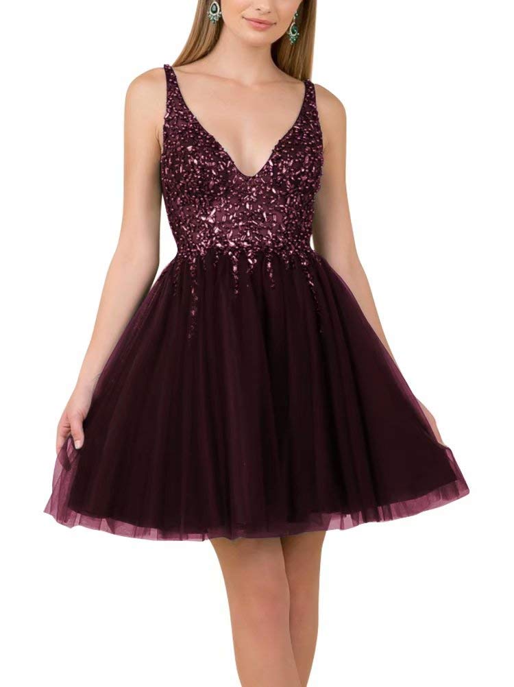 Lilibridal Women's Sparkly Sequin Tulle Short Homecoming Dress - Beaded Formal Ball Gown for Prom, Party, Cocktail & Special Occasions