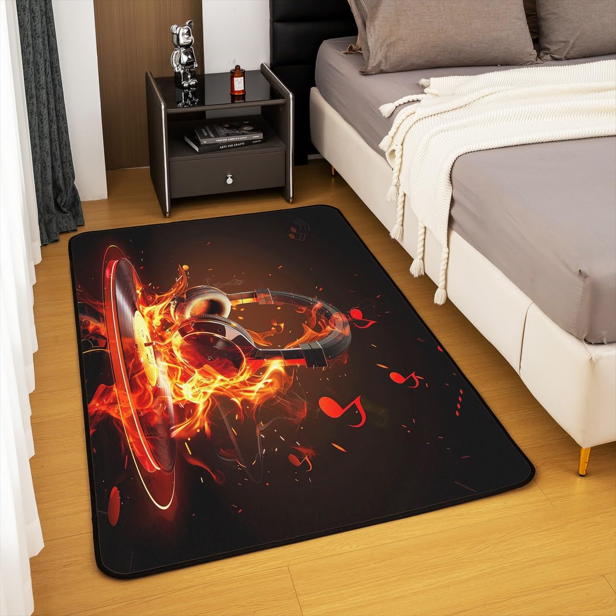 3'x5' Music Headphones Area Rug - Non-Slip Game Headset Floor Mat with Musical Pattern for Living Room & Bedroom | Home Decor Carpet for Gamers & Music Lovers - Perfect for Gaming Rooms, Bedrooms, and Living Spaces