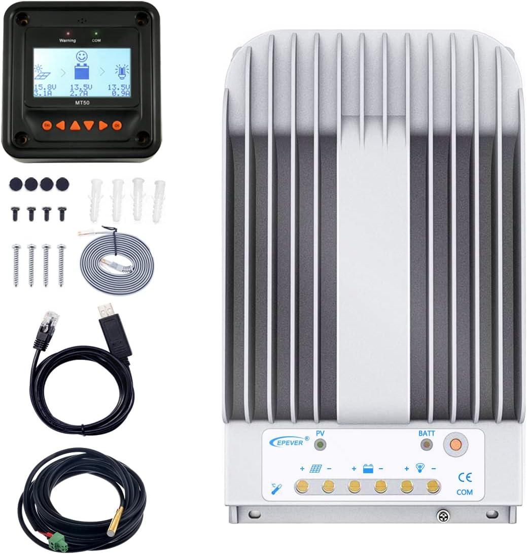 EPEVER 40A MPPT Solar Charge Controller Kit - Tracer 4215BN for 12V/24V Systems, 150V PV Input with MT50 Remote Meter, RTS & RS485 Cable | Solar Panel Charging for RV, Boat, Off-Grid Homes