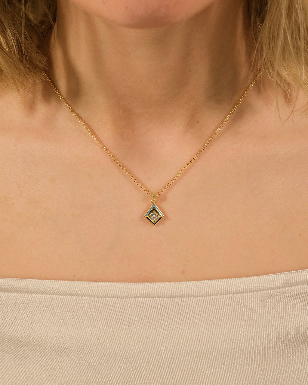 Azurine CZ & Enamel Pendant Necklace for Women - Elegant Cubic Zirconia Jewelry Gift for Birthday, Anniversary & Valentine's Day | Perfect for Parties, Weddings & Special Occasions