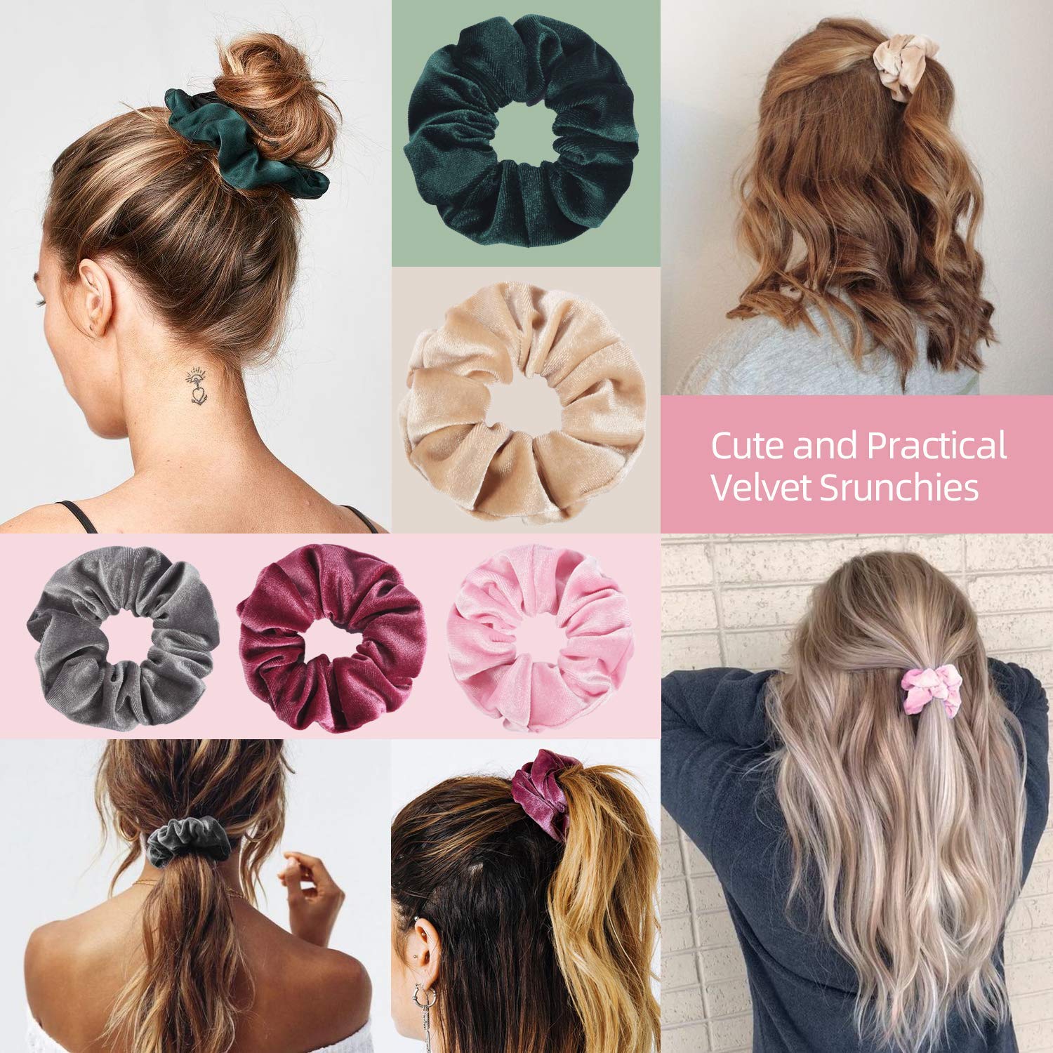 Belicia 10 Pack Velvet Scrunchies - Soft & Elegant Hair Elastics for Women & Girls, 10 Color Hair Ties Set for Ponytails, Buns & Everyday Styling
