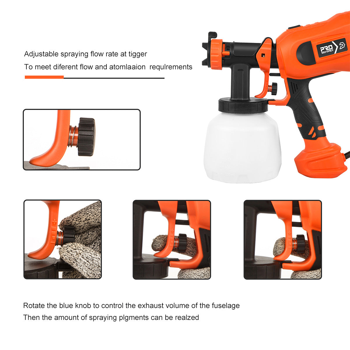 750W High-Power Electric Paint Spray Gun for Home DIY, Furniture Refinishing & Auto Body Work - Professional HVLP Sprayer with Adjustable Nozzle