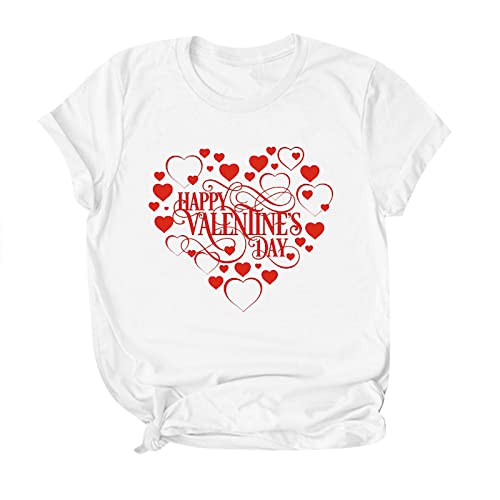 Valentine's Day Love Print Women's Short Sleeve T-Shirt - Casual V-Neck Blouse for Women (White, Small) | Perfect for Date Night, Gift Giving & Romantic Occasions