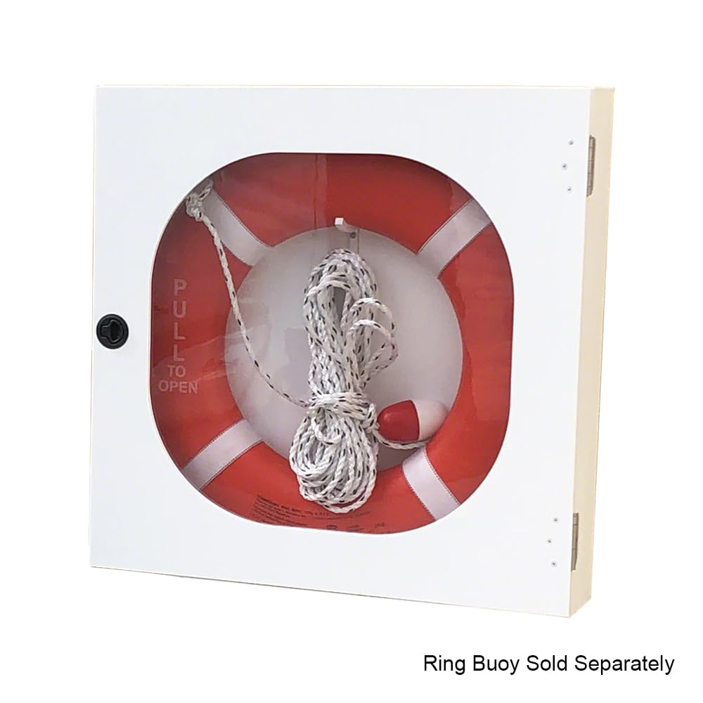 20 Inch Life Ring Buoy Safety Station Cabinet with Throw Line - Emergency Water Rescue Equipment for Pools, Docks & Boats