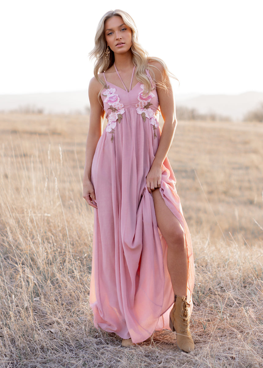 Elegant Mari Dress in Blush Pink - Women's Flowy Midi Dress for Wedding Guest, Party & Special Occasions
