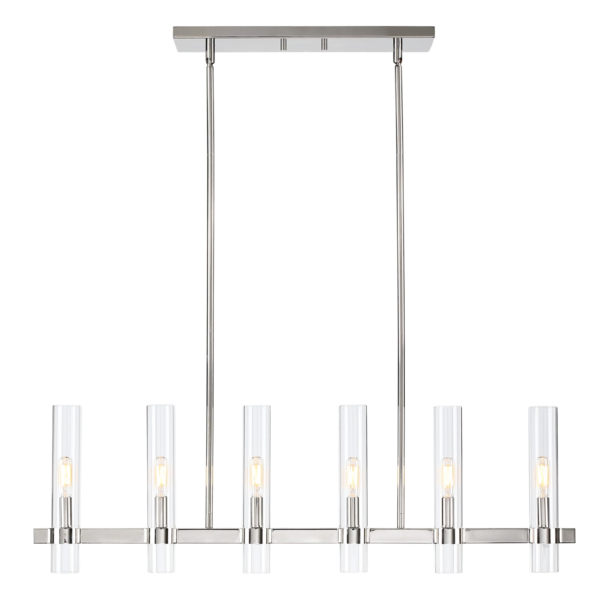 Polished Nickel Linear 6-Light Chandelier with Glass Shades - 36