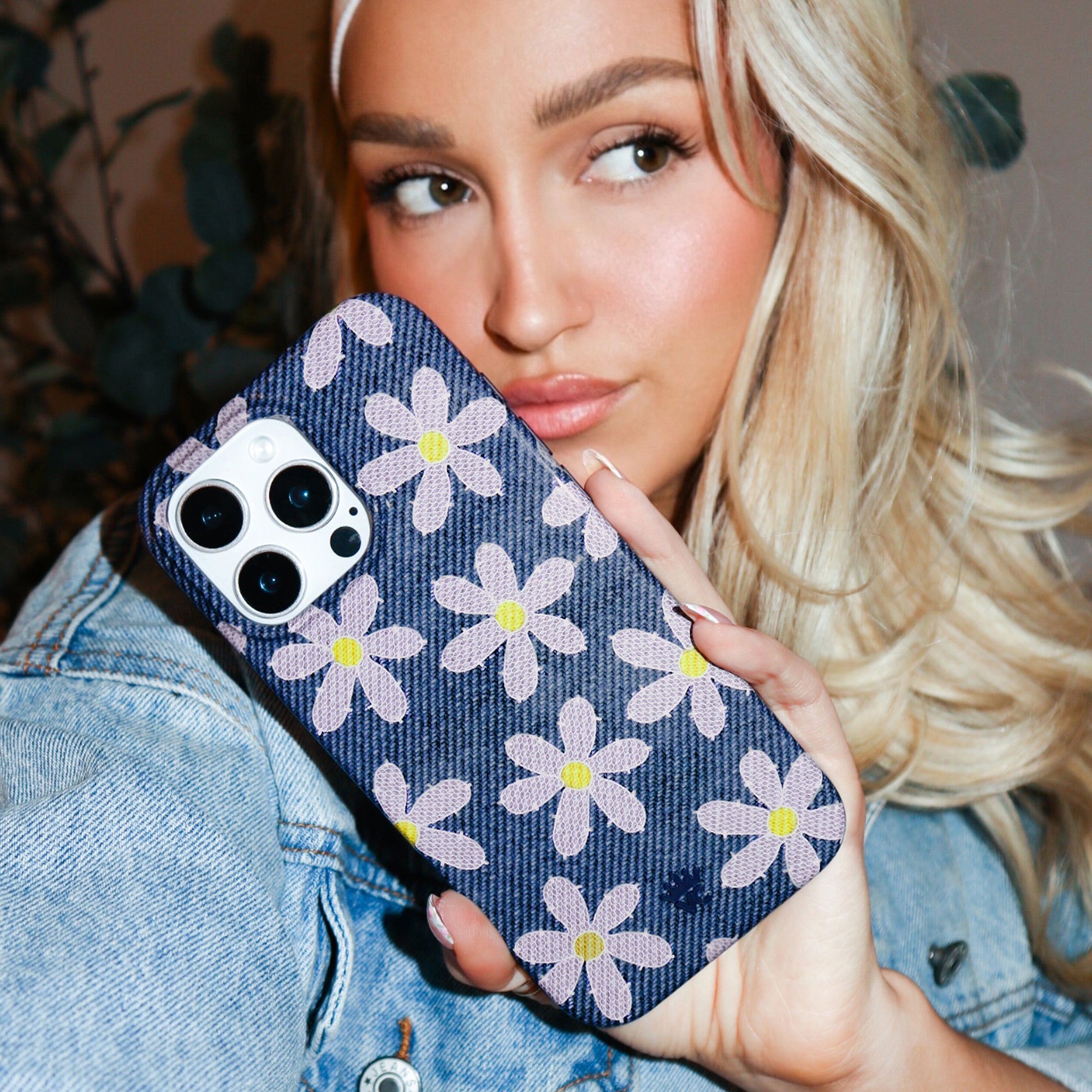 Denim Daisy iPhone Case - Stylish Floral Design Protective Cover for iPhone 11, 12, 13, 14 - Perfect for Everyday Use, Travel & Fashion Accessories