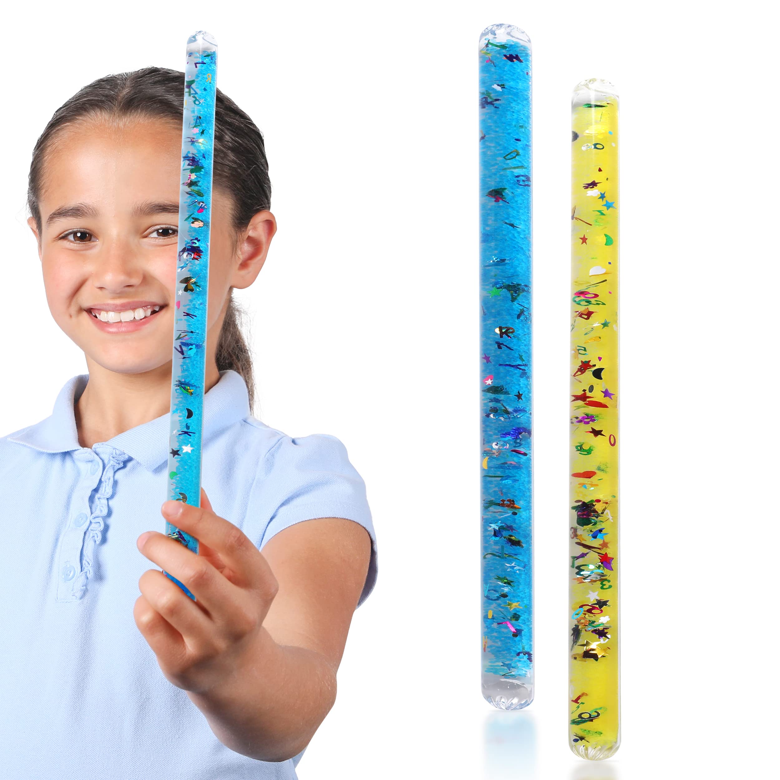 Playlearn Glitter Wand Sensory Toys Set (2 Pack - Jumbo 12