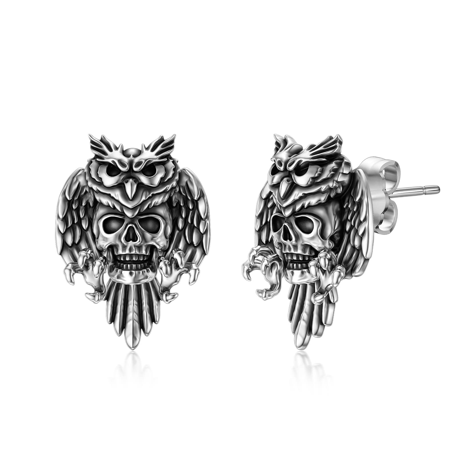 Seiyang 925 Sterling Silver Skull Earrings - Gothic Horns, Snake, Owl, Bones & Pirate Stud Earrings for Women & Men (Gift Box Included) | Perfect for Halloween, Punk Fashion & Gothic Jewelry Lovers