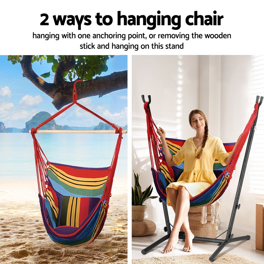 Rainbow Hammock Chair with Stand - Portable Hanging Swing for Outdoor Camping, Backyard Relaxation & Indoor Decor