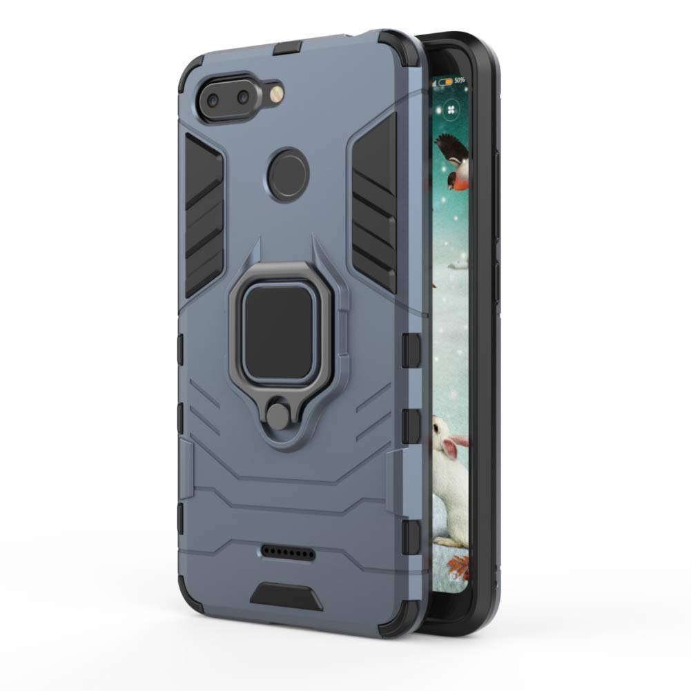 **LuluMain Shockproof Hard Bumper Case for Xiaomi Redmi 6 - Navy Blue | Metal Ring Grip & Kickstand | Compatible with Magnetic Car Mount | Dual Layer Rugged Protection for Everyday Use & Travel**