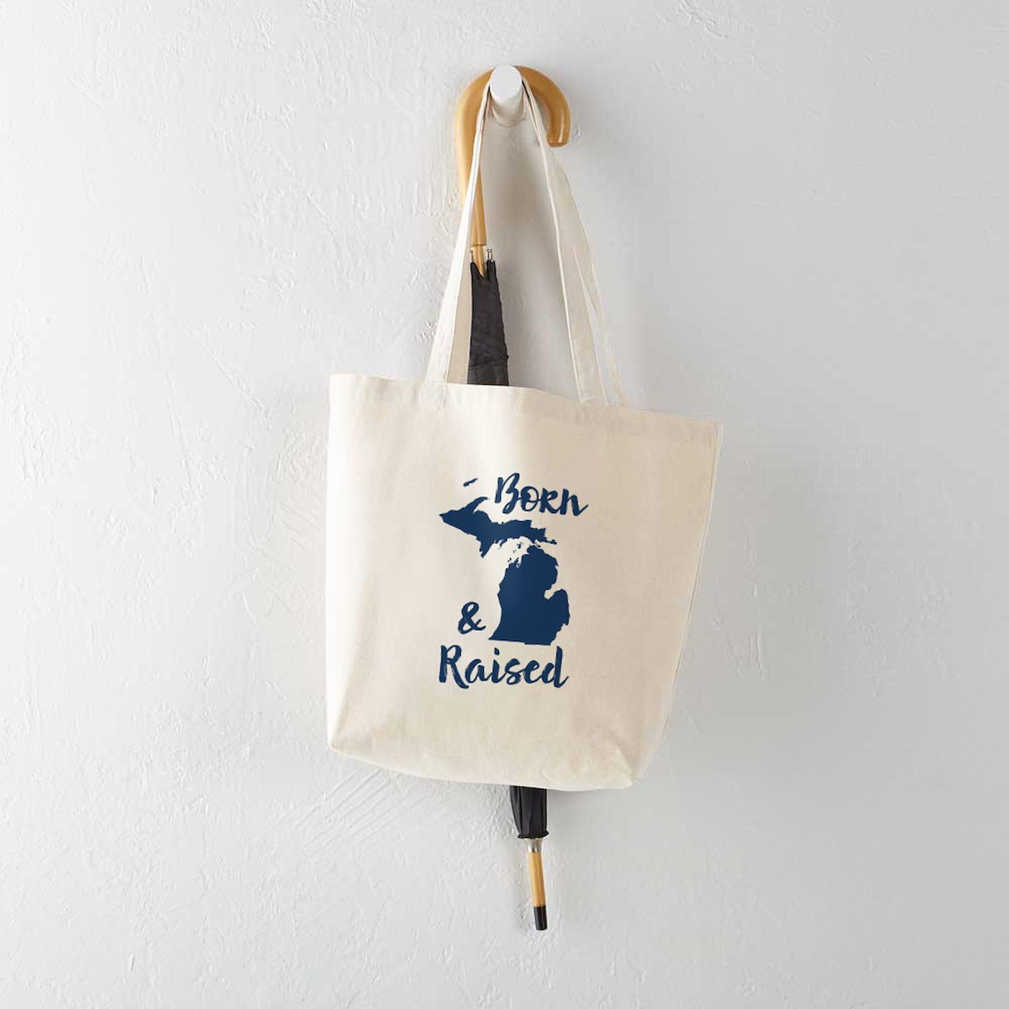 Michigan Born & Raised Canvas Tote Bag - Eco-Friendly Reusable Shopping Bag for Groceries, Beach & Daily Use | CafePress