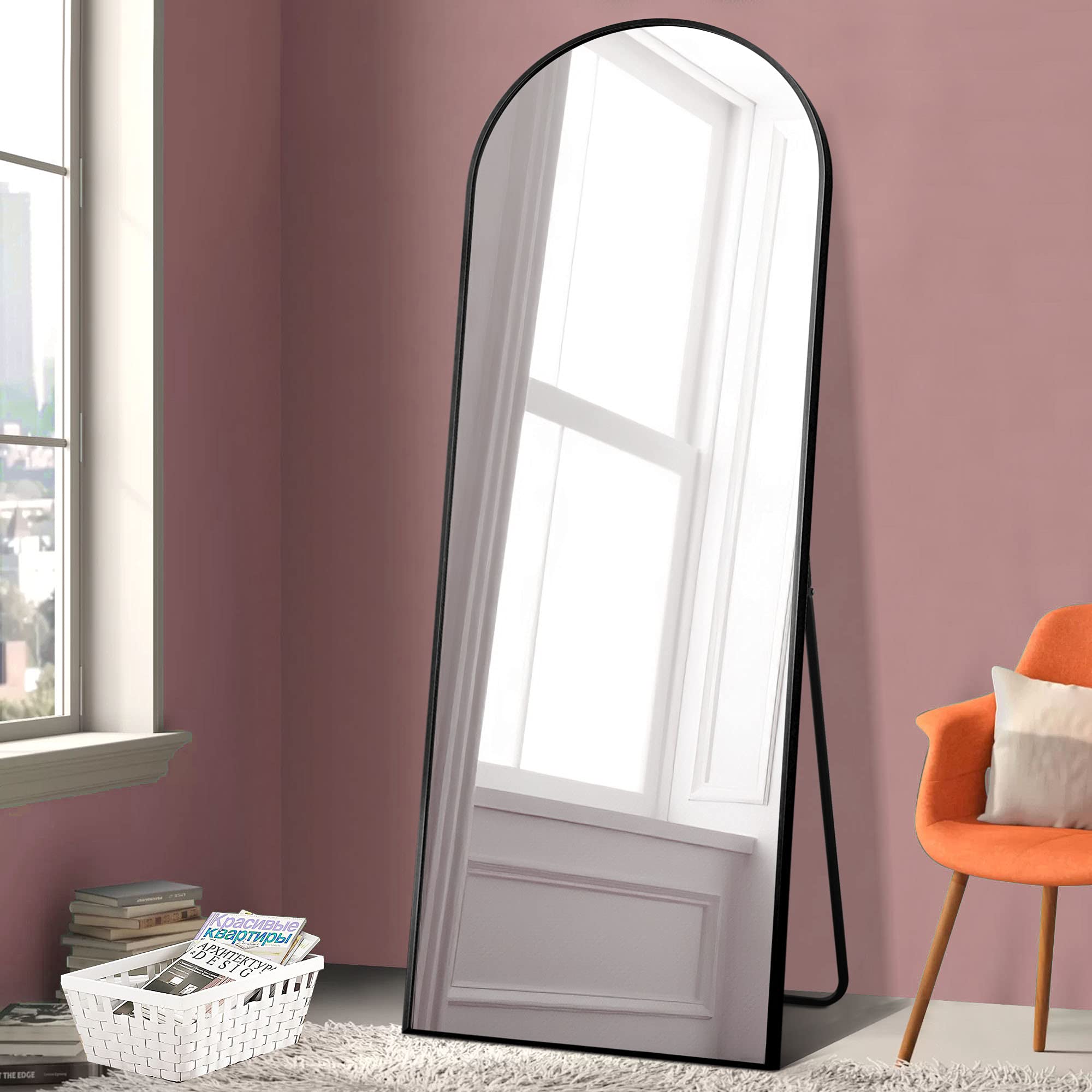 Elevens Arched Full Length Mirror - 71x24 Inch Large Rectangle Wall Mirror for Bedroom Decor, Modern & Contemporary Hanging or Leaning Mirror (Black) - Perfect for Dressing Rooms, Hallways, and Home Gym Spaces