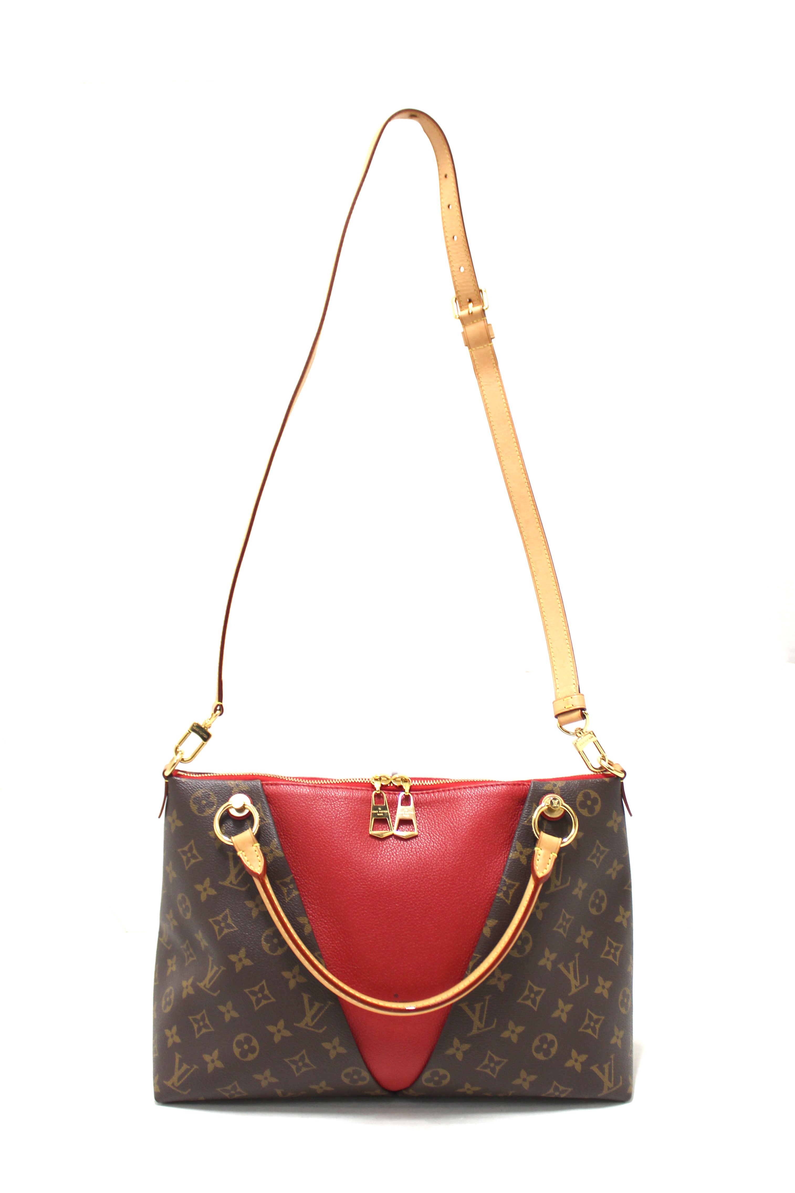 Authentic Louis Vuitton Monogram Canvas Tote Bag MM - Classic Red Leather Trim Handbag for Women, Perfect for Work, Travel & Everyday Luxury Fashion Accessory
